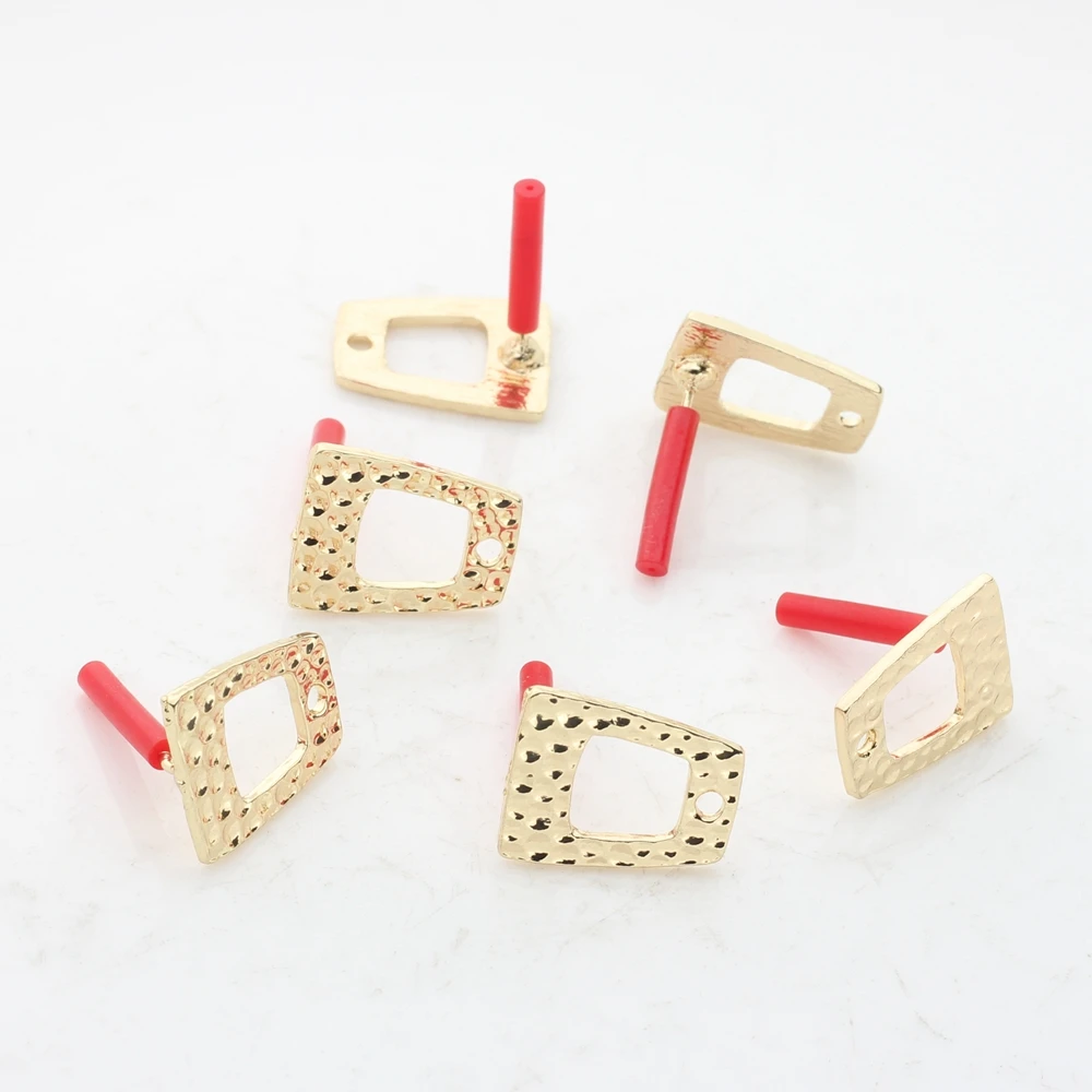 Top Trends: 12*16mm 6pcs / lot Zinc Alloy Stud Earrings Hollow Trapezoidal Base Earrings Connectors For DIY Jewelry Making Accessories Shoppable Styles