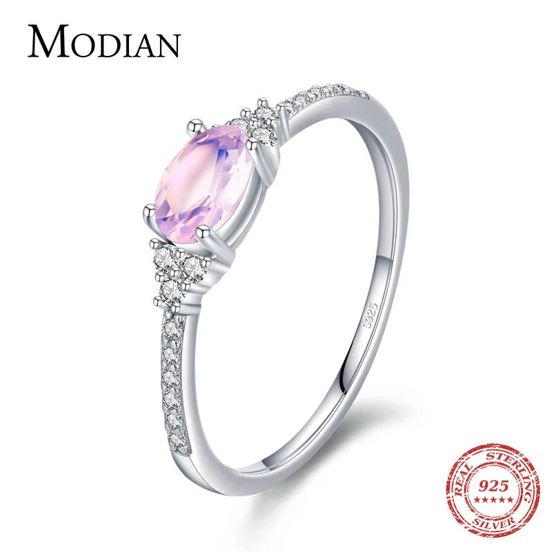 Top Trends: MODIAN 925 Sterling Silver Pink MoonStone Elegant Stackable Finger Ring Eternity Bands For Women Christmas Gifts Fine Jewelry Shoppable Styles