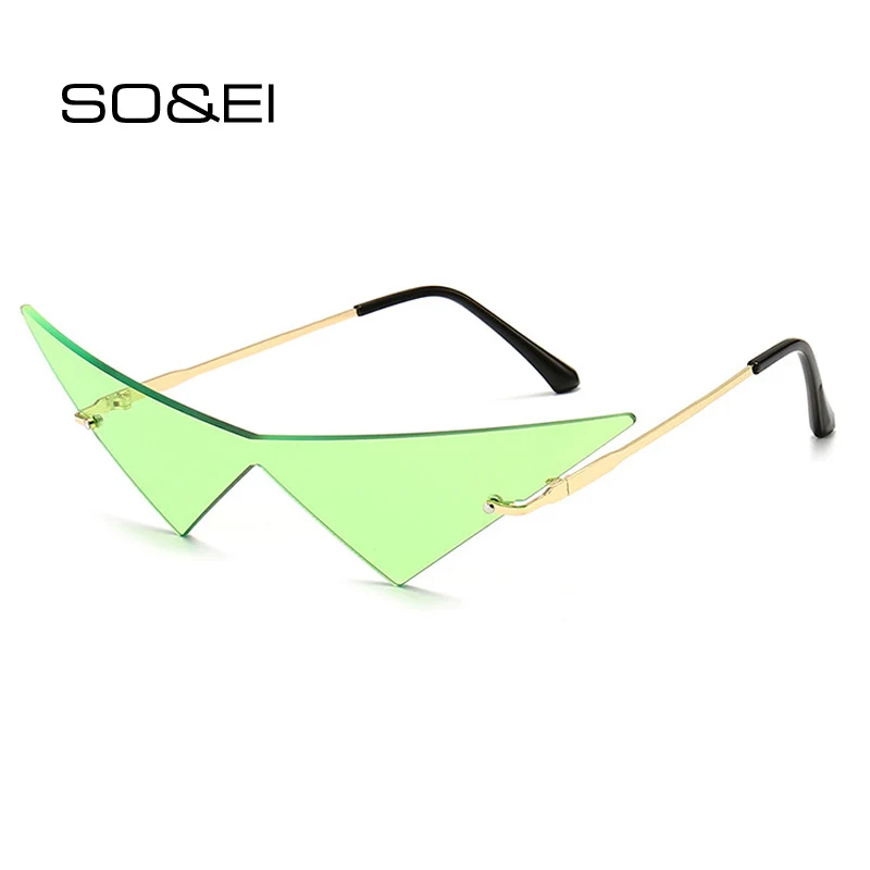 Top Trends: SO&EI Oversized Triangle One Piece Women Sunglasses Vintage Rimless Clear Ocean Lens Eyewear Fashion Men Cat Eye Sun Glasses Shoppable Styles