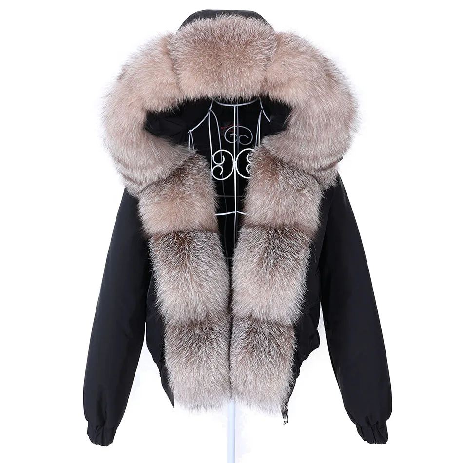 Top Trends: MAOMAOKONG 2024 Fashion Short Women's Real Fox Fur Coat Natural Big Raccoon Fur Collar Winter Parka Bomber Jacket Waterproof Shoppable Styles