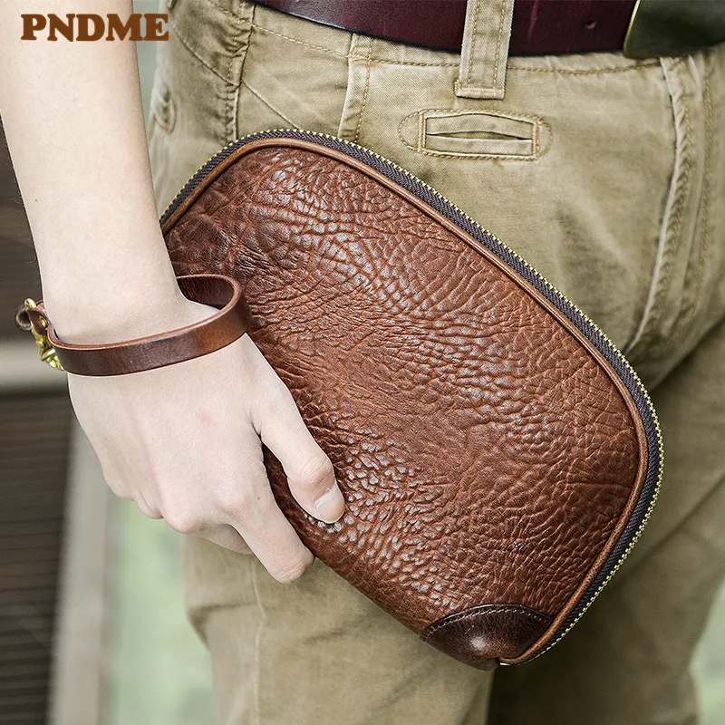 Top Trends: PNDME Vintage Luxury Genuine Leather Men&#039;s Clutch Bag Fashion Casual High Quality Natural Real Cowhide Youth Phone Tablet Wallet Shoppable Styles