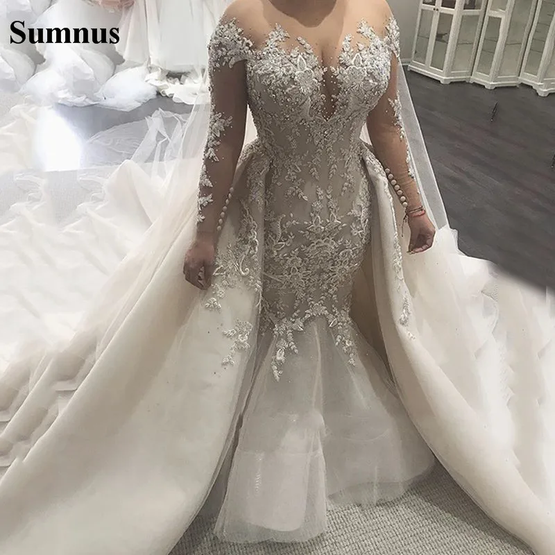 Top Trends: Exquisite Lace Mermaid Wedding Dress With Overskirt Sexy Backless Detachable Train Bridal Gowns Robe De Mariee Plus Size Shoppable Styles