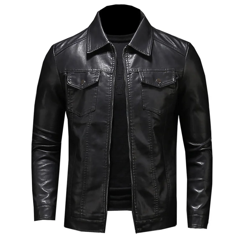 Top Trends: Men&#039;s Motorcycle Leather Jacket Large Size Pocket Black Zipper Lapel Slim Fit Male Spring And Autumn High Quality Pu Coat M-5Xl Shoppable Styles