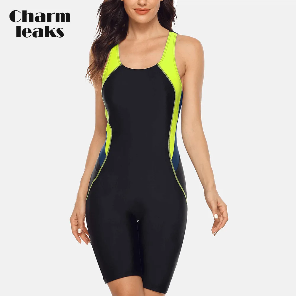 Top Trends: Charmleaks Women‘s One Piece Pro Sports Swimwear Athlete Sports Swimsuit Boyleg Beach Wear Colorblock Racerback Bathing Suits Shoppable Styles