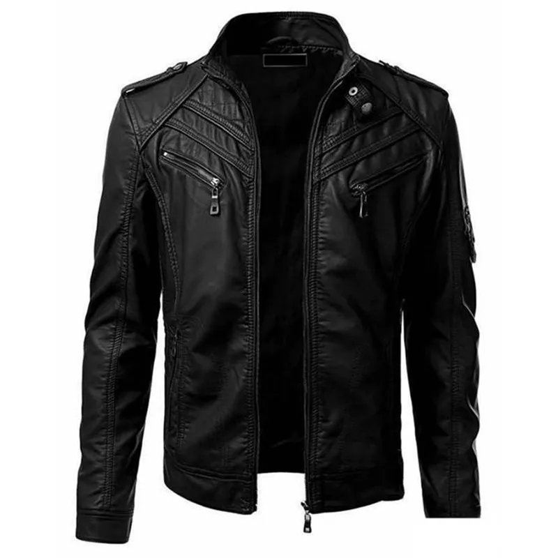 Top Trends: New Street Leather Jacket Men Winter Fleece Motorcycle Pu Leahter Jacket Male Stand Collar Casual Windbreaker Slim Coat S-5XL Shoppable Styles