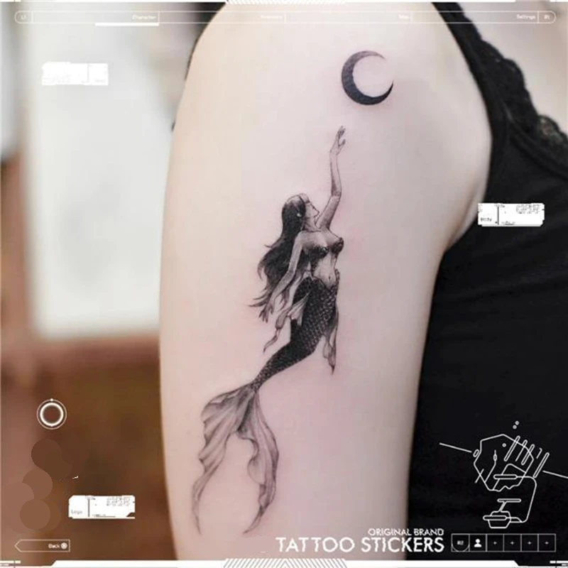 Top Trends: Mermaid Moon Temporary Tattoo Sexy Stickers Waterproof Fresh Cool Girl Black Body Art Fake Tattoo Flower Half Arm Tattoo Sticker Shoppable Styles