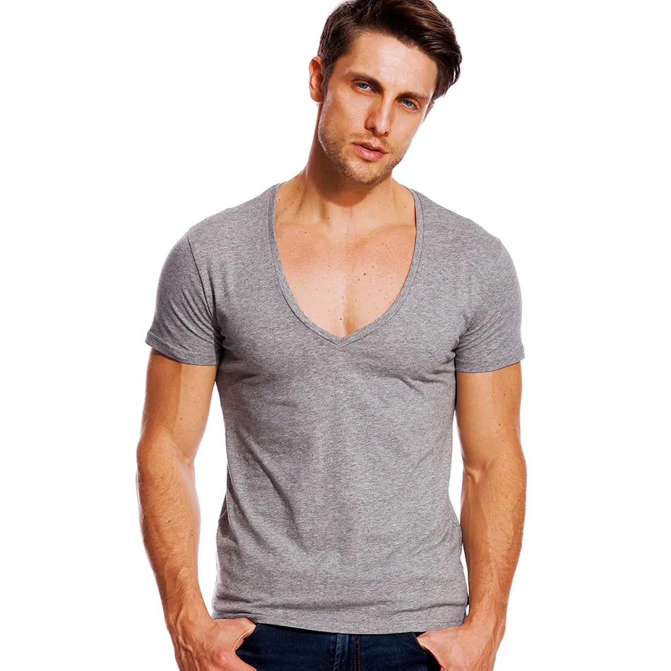 Top Trends: Deep V Neck T-Shirt Men Fashion Compression Short Sleeve T Shirt Male Muscle Fitness Tight Summer Top Tees Shoppable Styles