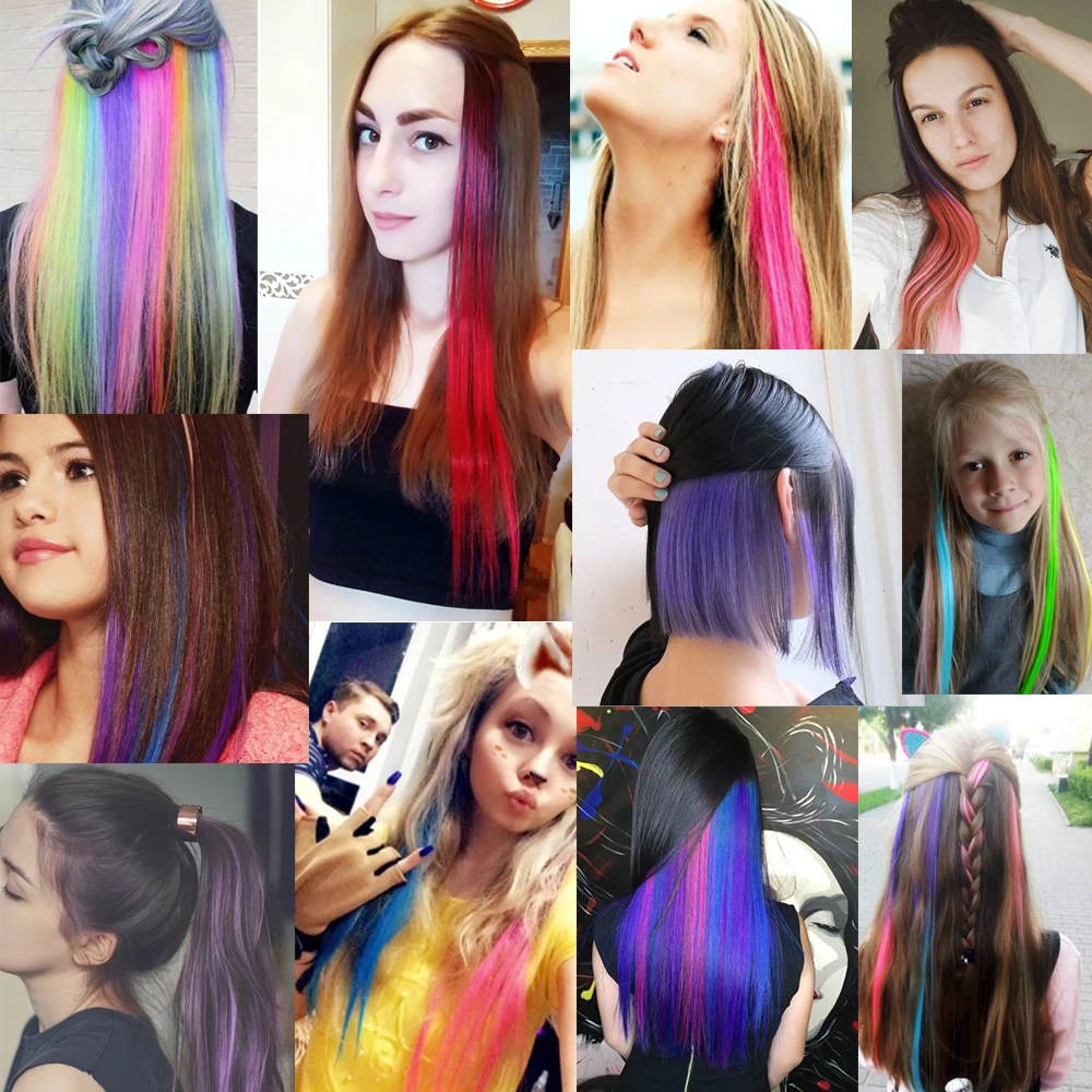 Top Trends: 10 Packs Straight Colored Clip In One Piece Hair Extensions 22inch Rainbow Color Synthetic Girls Fake False Clip On Hair Pieces Shoppable Styles - Image 6