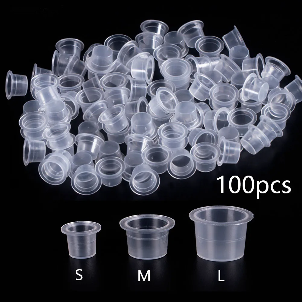 Top Trends: 100pc S / M / L Plastic Disposable Microblading Tattoo Ink Cups Permanent Makeup Pigment Clear Holder Container Cap Tattoo Accessory Shoppable Styles