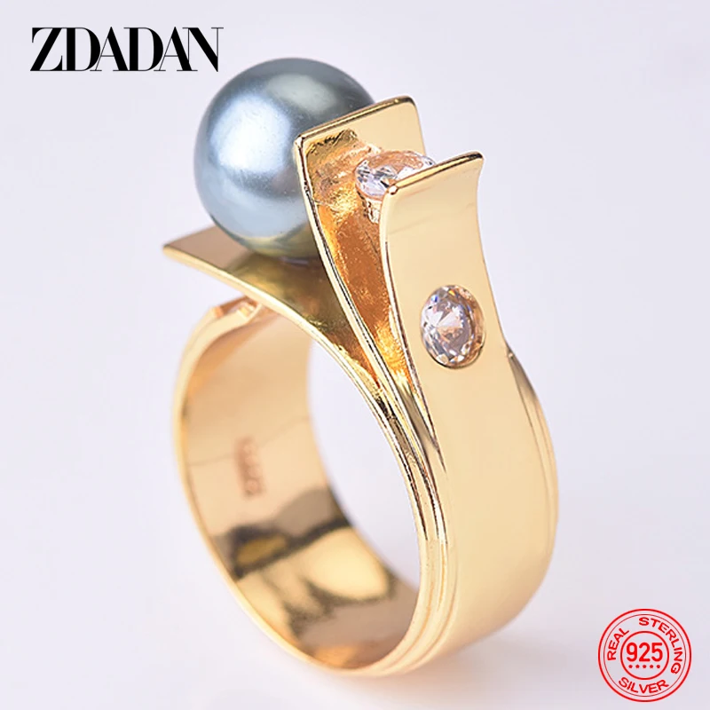 Top Trends: ZDADAN 925 Sterling Silver Pearl Ring For Women 18k Gold Charm Finger Rings Party Jewelry Shoppable Styles - Image 2