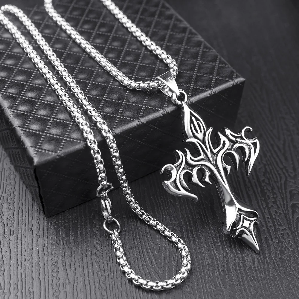 Top Trends: HNSP Goth Flame Cross Pendant Stainless Steel Chain Necklace For Men Women Gothic Jewelry Accessory Shoppable Styles