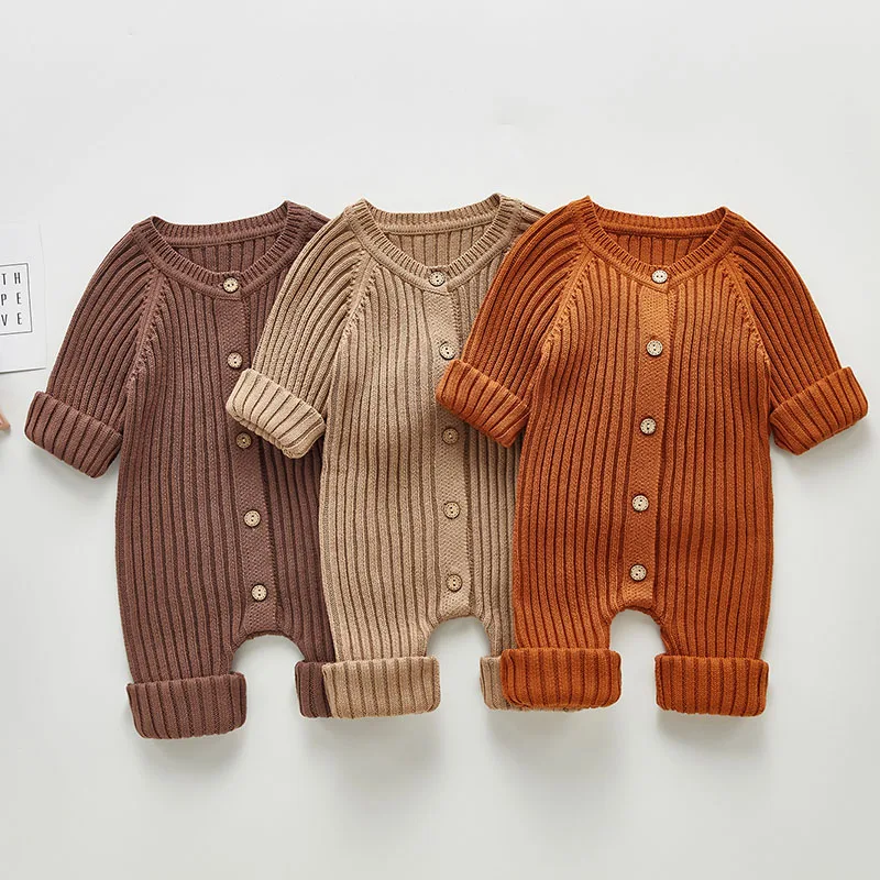 Top Trends: Solid Knitting Cotton Long Sleeve One Piece Outfit Toddler Baby Boys Girl Romper Spring Autumn Newborn Baby Girls Jumpsuit Shoppable Styles