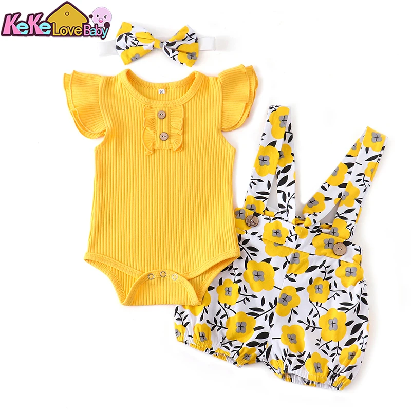 Top Trends: Baby Girl Summer Clothes Set Fashion Newborn Infant Knitting Cotton Ruffles Romper Shorts Bow Headband 3Pcs For Toddler Outfits Shoppable Styles