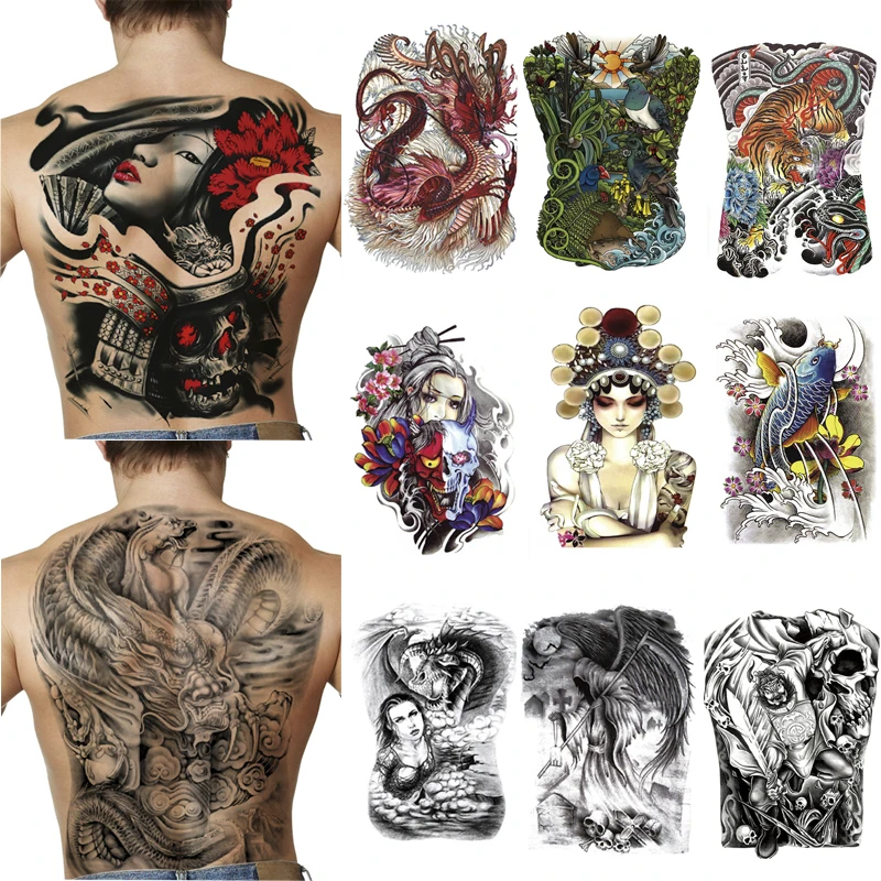 Top Trends: Waterproof Temporary Men Tattoos Tattoo Full Back Large Tatoo Fake Dragon Girl Tattoo Body Art Sticker Sexy Decals Transferable Shoppable Styles