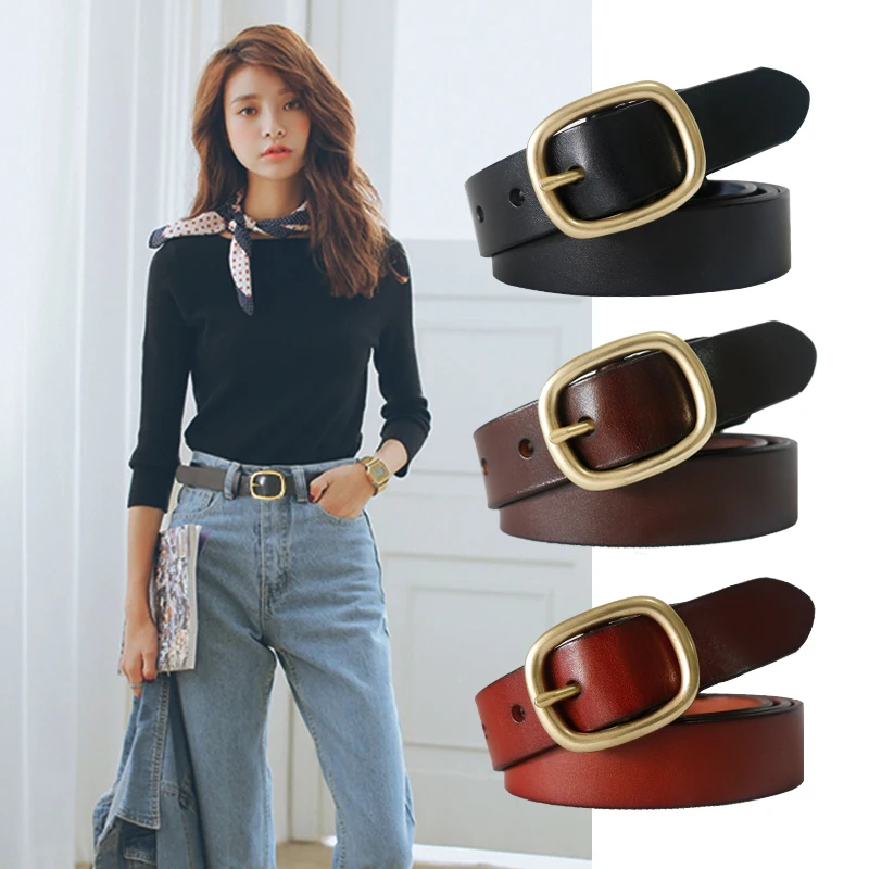 Top Trends: DINISITON New Women‘s Belt Genuine Leather Belts For Women Female Gold Pin Buckle Strap Fancy Vintage For Jeans Dropshipping Shoppable Styles