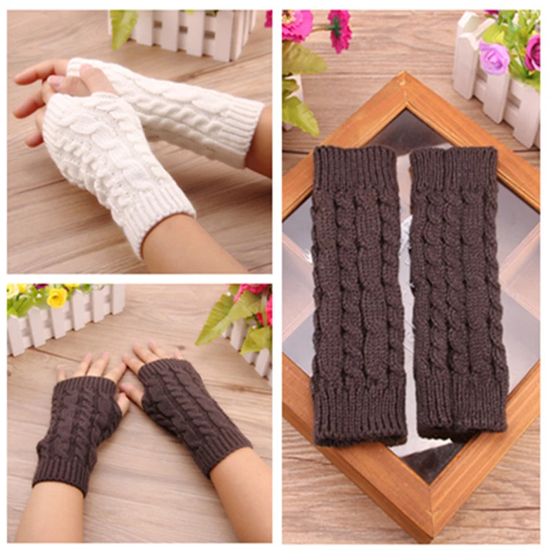 Top Trends: New Design Women Wool Gloves Mitten Warm Fingerless Gloves Hand Warmer Winter Women Arm Crochet Knitting Faux Gloves Gants Femme Shoppable Styles