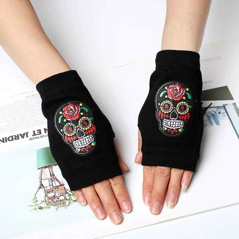 Top Trends: New Embroidered Skull Knitting Gloves Fingerless Gloves Shoppable Styles