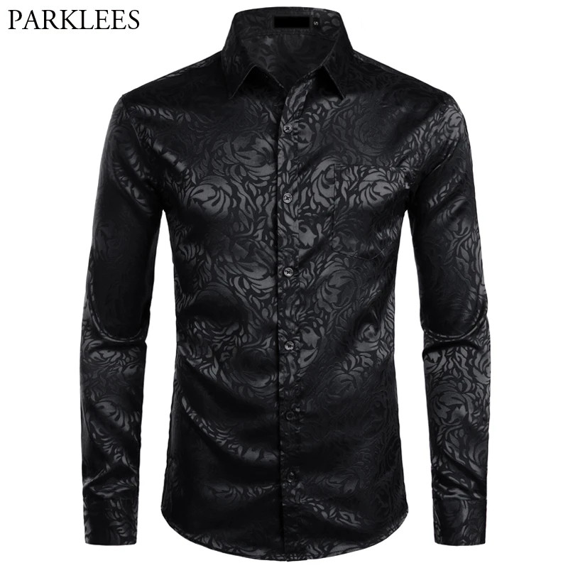 Top Trends: Men's Floral Black Dress Shirts 2023 Stylish New Long Sleeve Steampunk Shirt Men Party Club Bar Social Shirt Male Chemise Homme Shoppable Styles