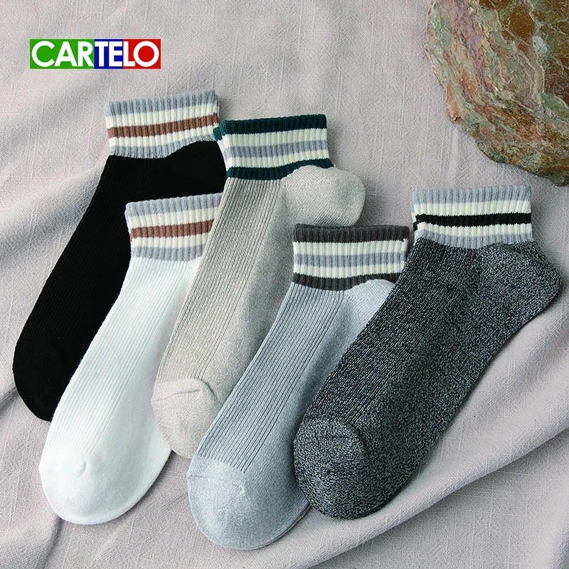 Top Trends: CARTELO Solid Striped Mouth Casual Cotton Men&#039;s Socks New Casual Sport Concise Academy Low Tube Korea Socks Soft Male Japanese Shoppable Styles