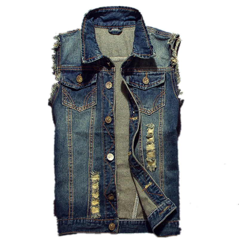 Top Trends: 2023 Ripped Jean Jacket Men&#039;s Denim Vest Hip Hop Jean Coats Waistcoat Men Cowboy Brand Sleeveless Jacket Male Tank Plus Size 6XL Shoppable Styles