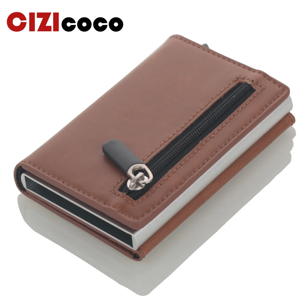 Top Trends: Cizicoco Credit Card Holder 2020 New Aluminum Box Card Wallet RFID PU Leather Pop Up Card Case Magnet Carbon Fiber Coin Purse Shoppable Styles