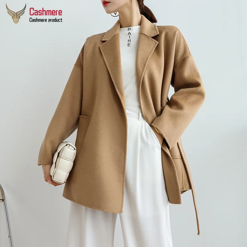 Top Trends: Water Ripple Wool Coat Women Autumn Cashmere Coat Female Mid-length Black Coat Loose Lace Beige Coat Camel Fashion Casual Coat Shoppable Styles