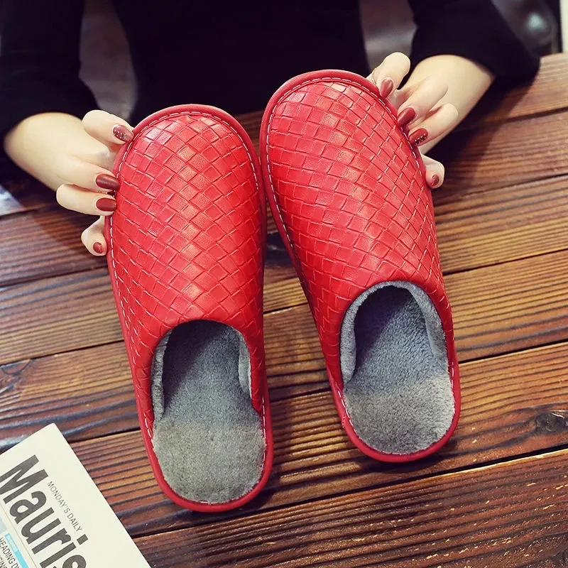 Top Trends: Brand Plaid Leather Handmade Men House Slippers Winter Slip On Soft Comfort Black Brown Bedroom Indoor Flat Men Shoes 2022 Shoppable Styles - Image 4