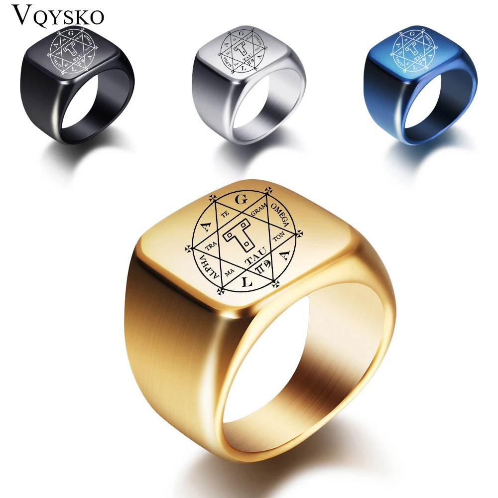 Top Trends: Customize Men Seal Solomon Kabbalah Amulet Signet Rings Fashion Ins Stainless Steel Personal Male Jewelry Accessories Anillo Shoppable Styles