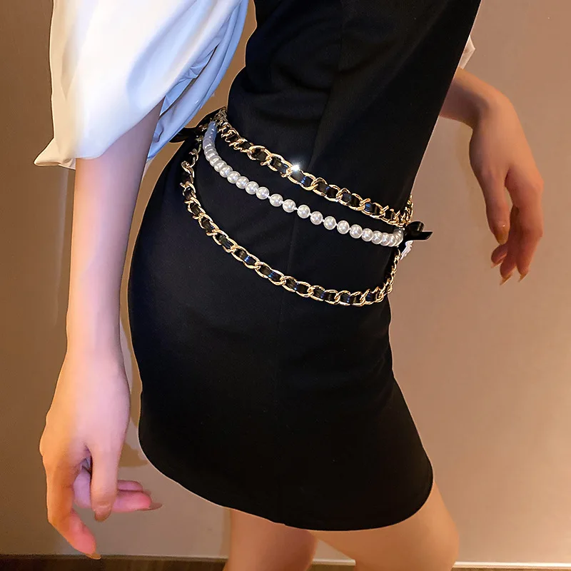 Top Trends: Korea Trendy Waist Chain Camellia Pearl Leather Accessories For Women Party Gift Shoppable Styles - Image 4