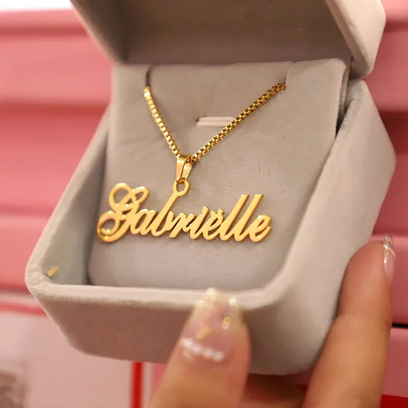 Top Trends: Personalized Box Chain Name Necklace Stainless Steel For Women Wedding Fashion Nameplate Pendant Necklace Jewelry BFF Femme Shoppable Styles