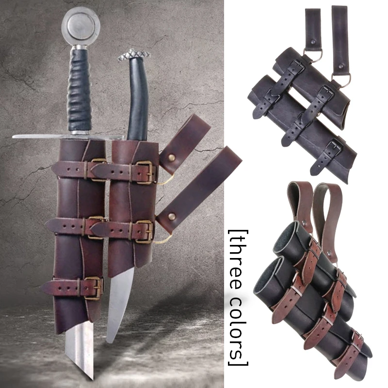 Top Trends: Medieval Double Sword Sheath Scabbard Leather Sword Waist Belt Vintage Dagger Frog Holder For Men Larp Knight Costume Accessory Shoppable Styles