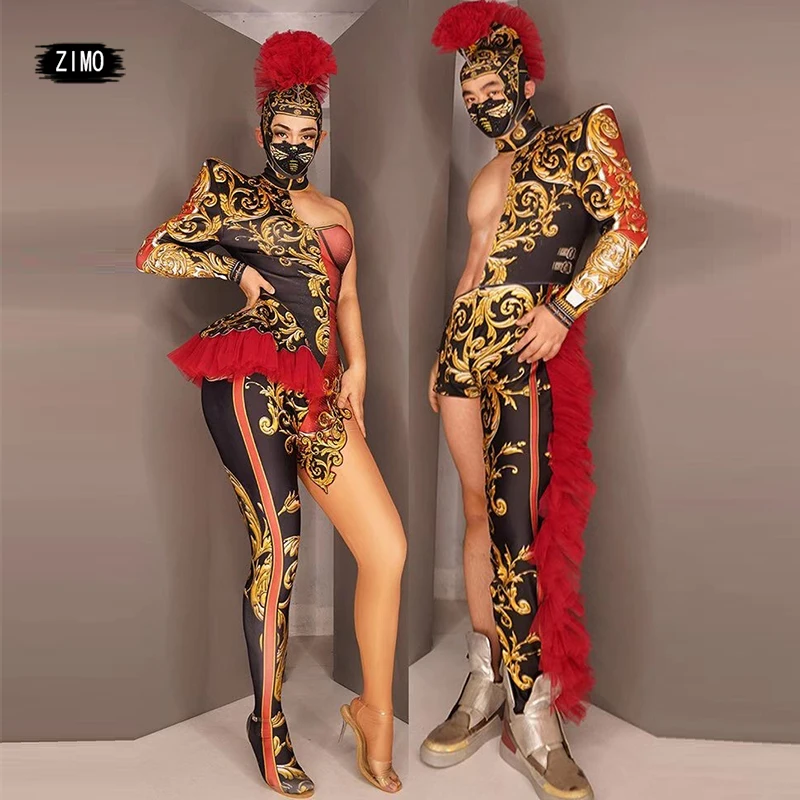 Top Trends: Vintage Printing Bodysuit Women Men Stage Dance Jumpsuit Costume Cosplay Halloween Nightclub Singer Show Performance New Arrival Shoppable Styles