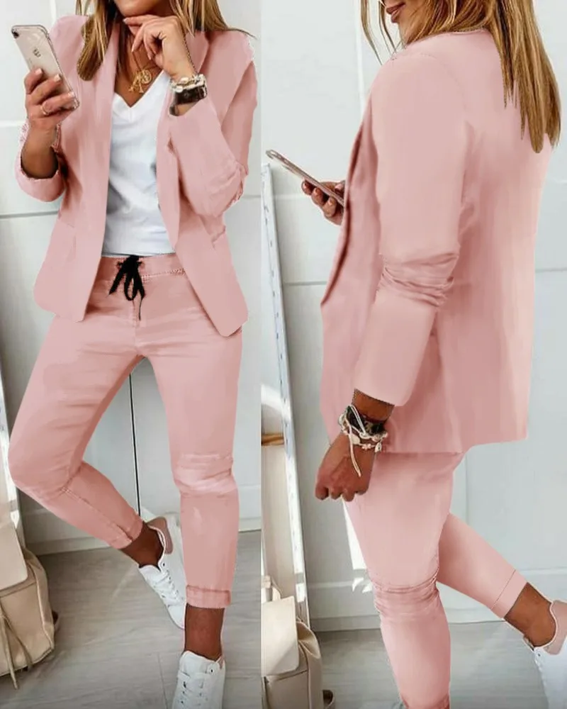 Top Trends: Casual Suit Two Pieces For Women Simple Fashion Set Autumn Female Turndown Collar Single Breasted Solid Blazer And Pants Set Shoppable Styles