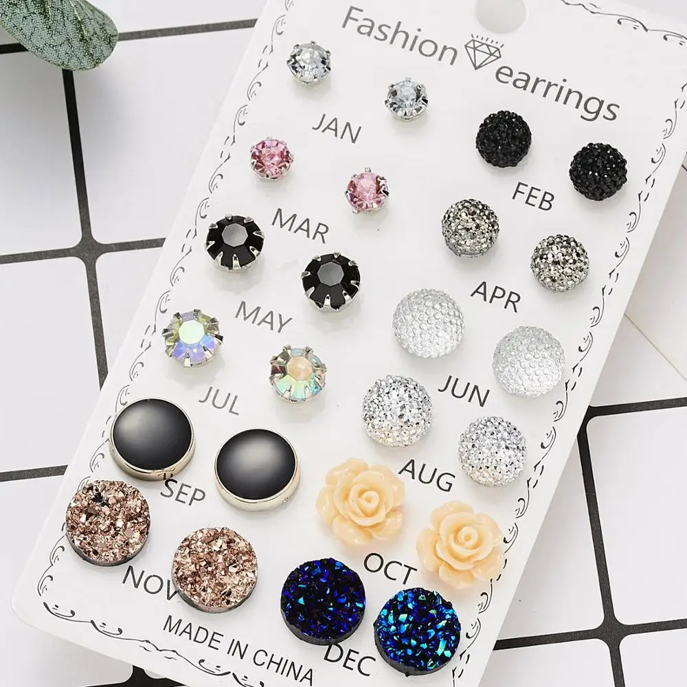 Top Trends: New Arrival 12 Pairs / Set Round Rhinestone Crystal Flowers Combination Card Stud Earring Set For Women Girls Jewelry Wholesale Shoppable Styles