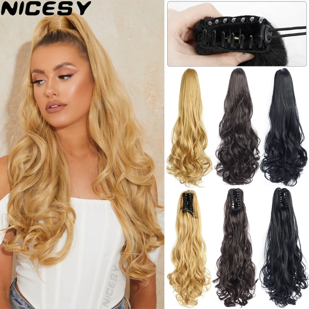 Top Trends: Synthetic Long Wavy Claw Clip On Ponytail Drawstring Hairpiece Wave Curly Black Brown Blonde Ombre Fake Hair For Women Shoppable Styles