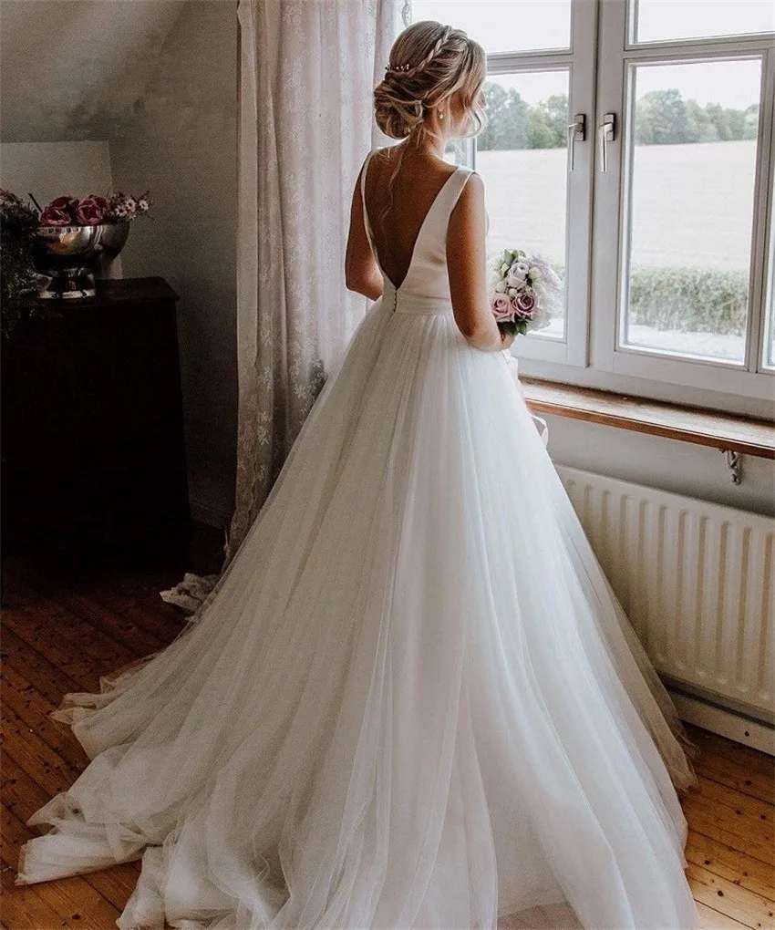 Top Trends: Simple Wedding Dress New 2023 Bow-knot Design A Line Backless Sleevelees Bridal Gown White / Lvory Custom Made Size Robe De Soiree Shoppable Styles