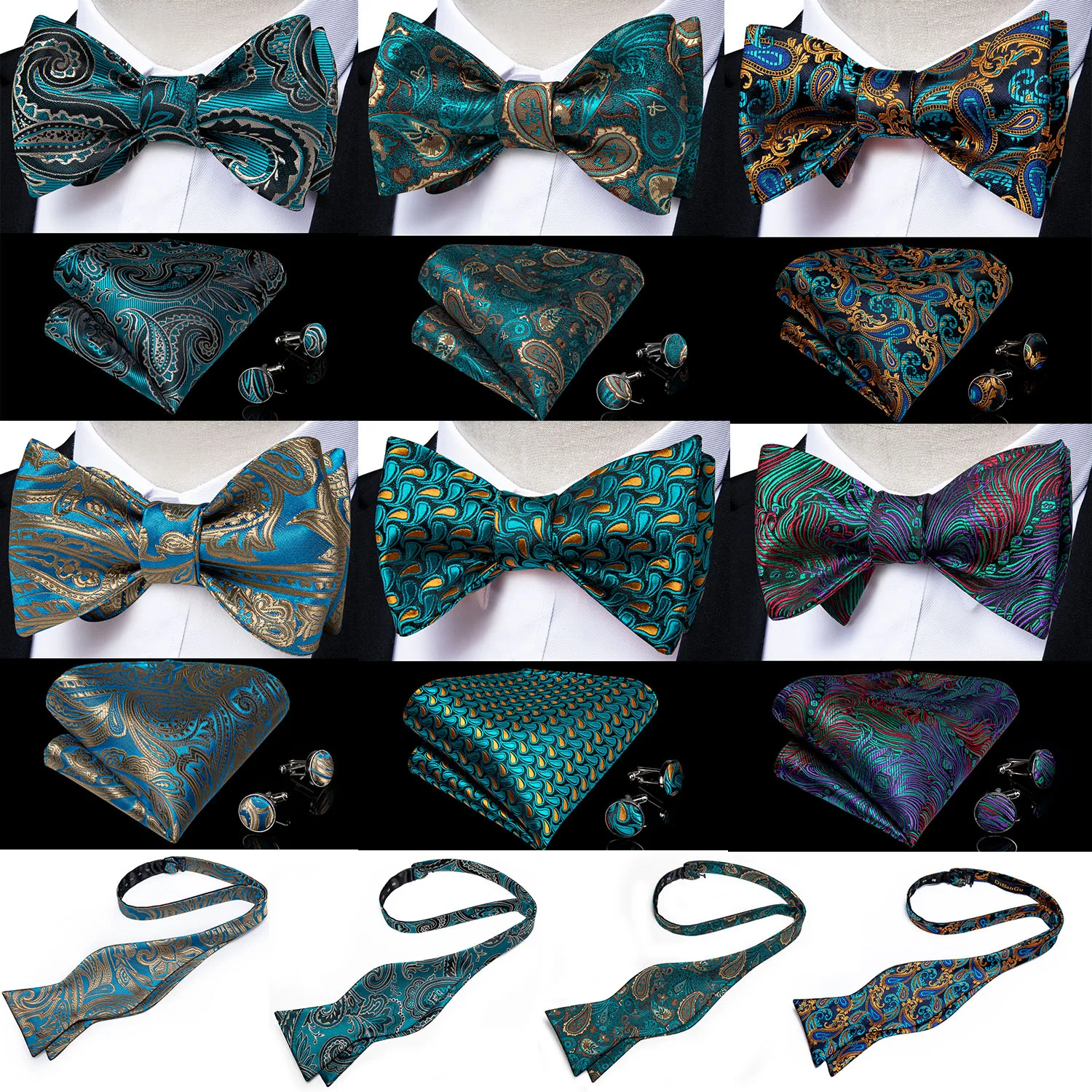 Top Trends: Brand New Men's Bow Tie Teal Green Blue Paisley Floral Silk Bow Tie Wedding Party Butterfly Bowknot Men Tie Accessories DiBanGu Shoppable Styles