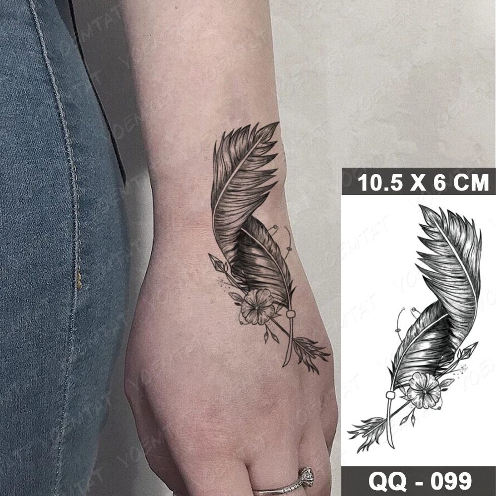 Top Trends: Henna Waterproof Temporary Tattoo Sticker Black Feather Cute Child Wrist Ankle Sexy Tattoos Body Art Flash Fake Tatoo Women Men Shoppable Styles - Image 3