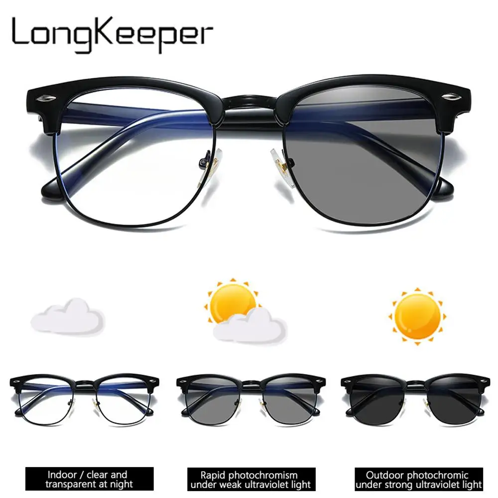 Top Trends: Semi Rimless Photochromic Glasses Men Anti Blue Light Blocking Color Changing Eyeglasses Computer Glasses Retro Women Eyewear Shoppable Styles