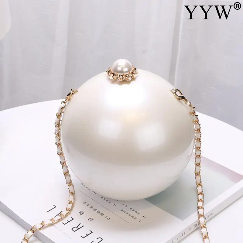 Top Trends: Luxury Women Round Ball Bag Evening Bag Pearl Design Exquisite New Fashion Lacquer Beige For Ladies Party Wedding Crossbody Bag Shoppable Styles