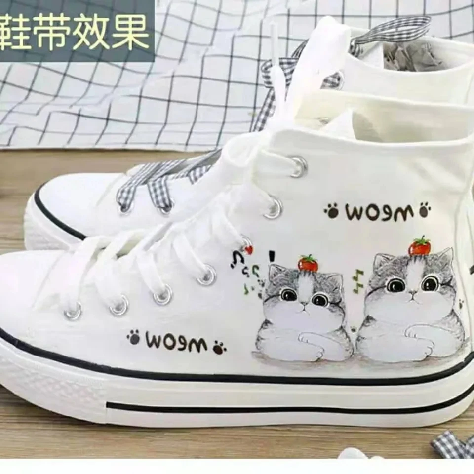 Top Trends: Cute Cat Pattern Canvas Shoes For Women's 2022 Fashion Kawaii Design Female Shoes Sneaker Girls Gift White Black Canvas Shoes Shoppable Styles