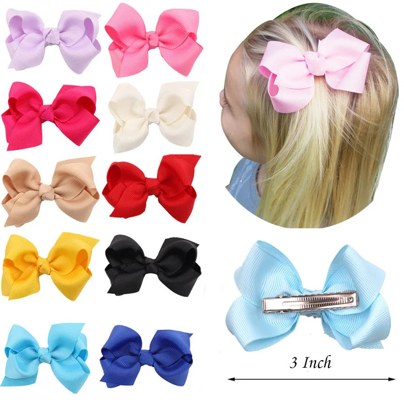 Top Trends: 20 Color 3 Inch Kids Cute Solid Ribbon Hair Bow Hairpins Boutique Hair Clips Handmade Princess Headwear Girls Hair Accessories Shoppable Styles