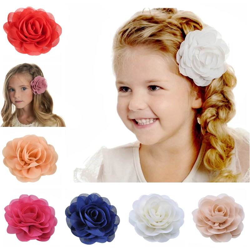 Top Trends: 20 Color Girls Chiffon Flower Hair Clips Princess Rose Headwear Boutique Children Hairpins Barrettes Kids Hair Acccessories Shoppable Styles