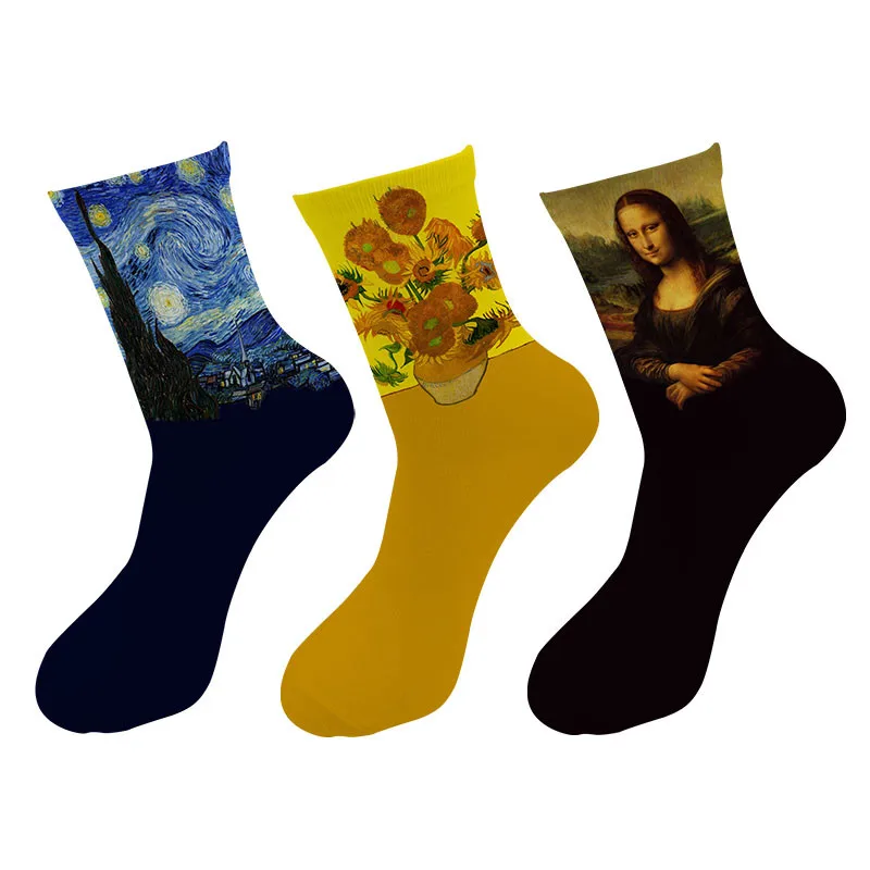 Top Trends: Retro Mona Lisa Sunflower Socks Men's Women Oil Painting Unisex Printed Cotton Socks Spring Fall Art Image Socks Naisten Sukat Shoppable Styles