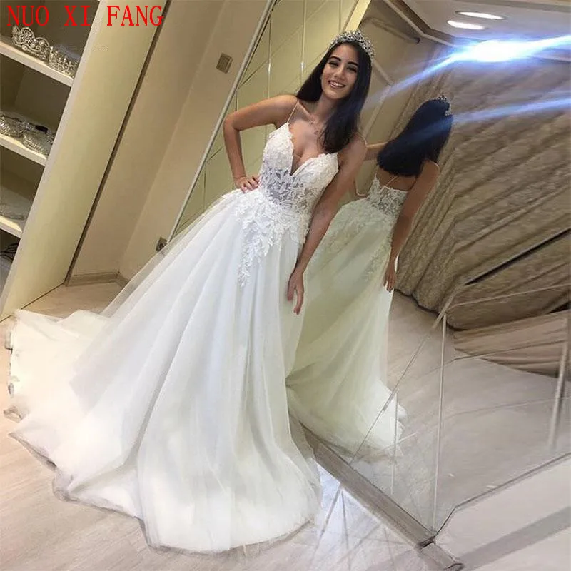 Top Trends: 2024 A Line Vestido De Novia Illusion Corset Sexy V Neck Lace Wedding Dresses Spaghetti Straps Appliques Bridal Gowns Casamento Shoppable Styles