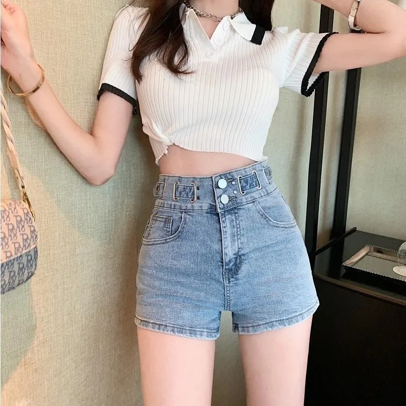 Top Trends: Women&#039;s Korean High Waist Light Blue Jeans Shorts, Thin Wide Leg Pants, Casual Loose A-line Pants, New Spring And Summer 2023 Shoppable Styles