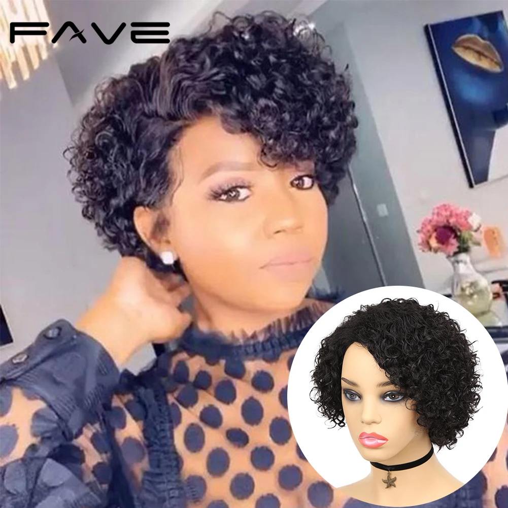 Top Trends: FAVE Short Pixie Cut Wig Human Hair For Women Curly Human Hair Wigs Natural Black Remy Hair 150% Density Glueless Part Human Wig Shoppable Styles