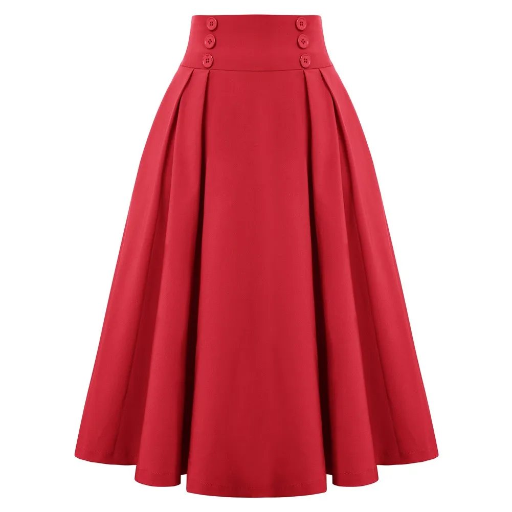 Top Trends: BP Women's Pleated Swing Skirt Buttons Decorated Elastic Waist High Waist Retro Six Decoration Buttons In The Front Skirt A20 Shoppable Styles