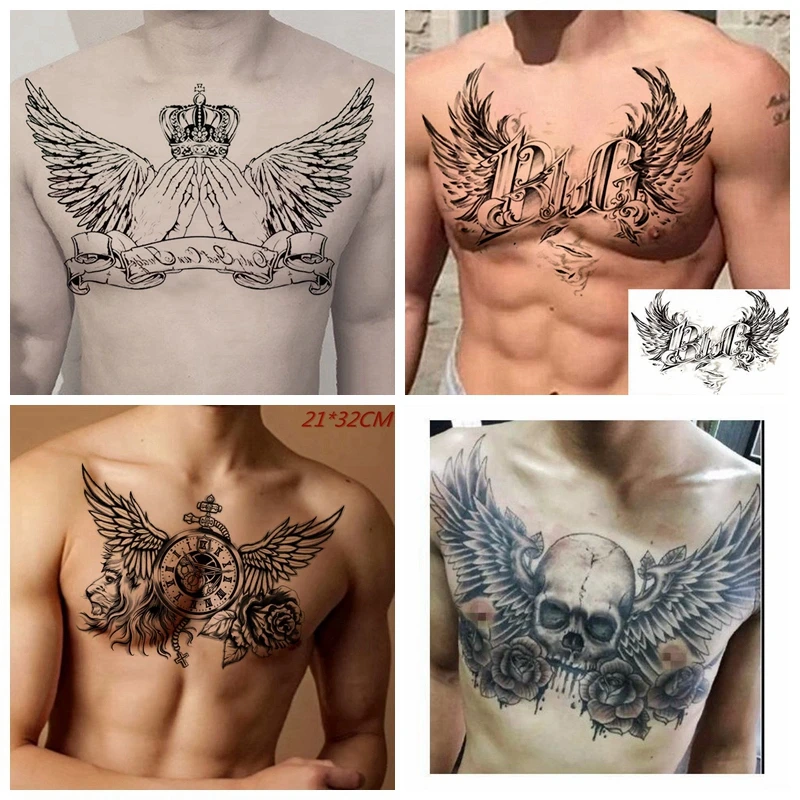 Top Trends: Devil Wings Skull Cross Tattoo Sticker Men And Women Back Chest Waterproof Flower Lion Body Art Fake Tattoo Cool Tattoo Sticker Shoppable Styles