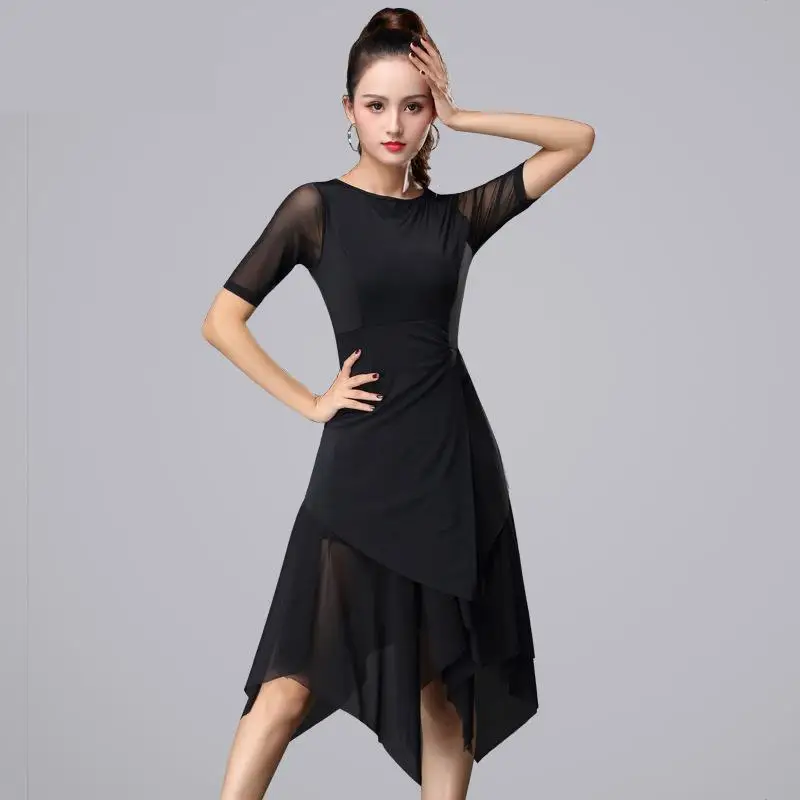 Top Trends: Women Fashion Sexy Mesh Short-sleeve Latin Dance Tassel One-piece Dress For Women / female, Ballroom Tango Cha Cha Rumba Costumes Shoppable Styles